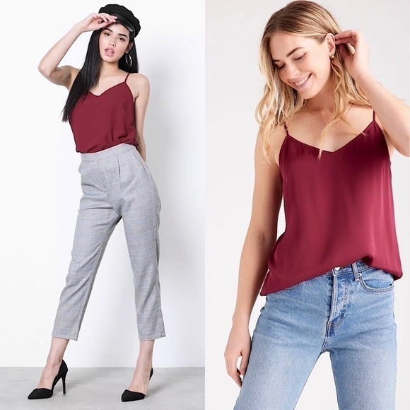 NWT L'AGENCE Silk Crepe Deep Rose Classic Sleeveless V-Neck Camisole Tank Top XS - Picture 1 of 7